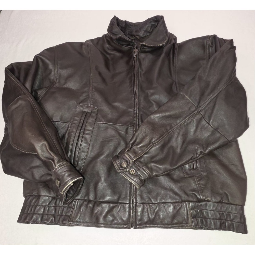 Vintage William Barry Brown Leather Bomber Biker Jacket – Men's XL
